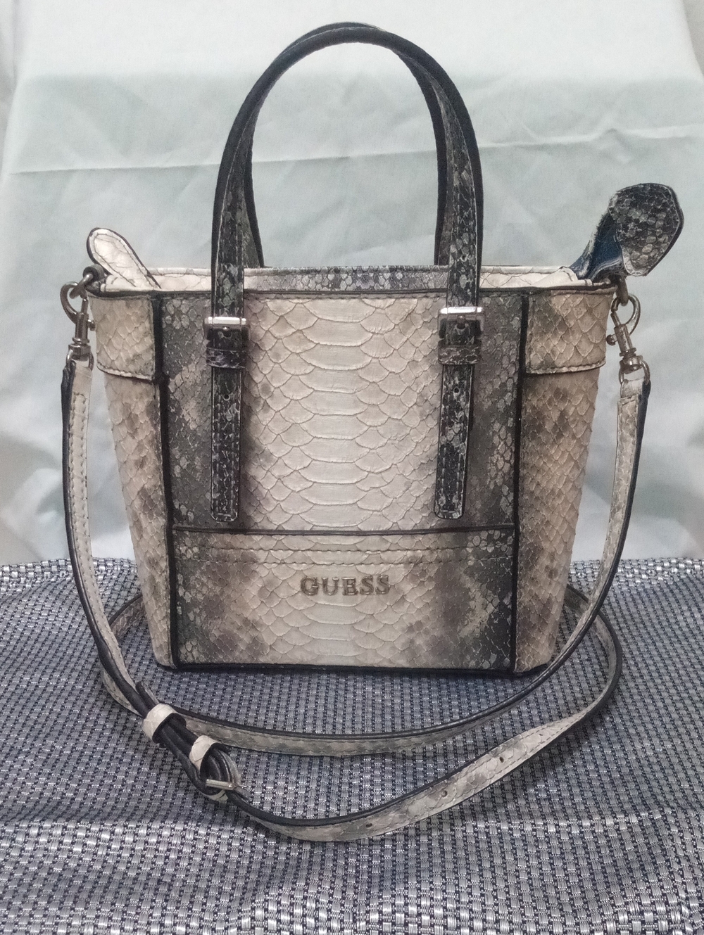 Guess Python-Embossed Delaney Petite (Small) Classic Tote Faux-Leather Handbag